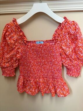 CeCe Floral Smocked Puff Sleeve Top